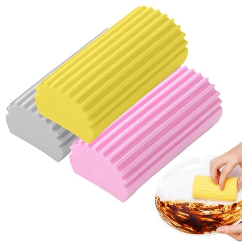 3 Stück Damp Duster,Damp Clean Duster Schwamm,Damp Duster Schwamm,Dump Duster,Staubschwamm,Dusting Sponge,für Fenster, Geländer,Jalousien,Türspalten,Sofas(Grau, Pink, Gelbe) von ZXNJA
