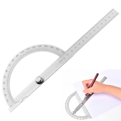 Winkelmesser,Winkelmesser Metall,Winkellehre.Gradmesser,-180° Edelstahl Goniometer Mit Feststellschraube,Universal-Winkelmesser Mit Skala Lineal Für Schule Tischler Diy Malerei Zeichnung Anzeichnen von ZXNJA