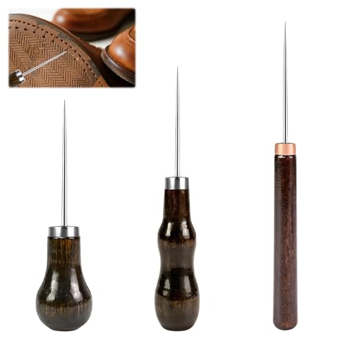 ZXNJA 3 Stück Ahle, Ahle Werkzeug, Ahle Mit Holzgriff Kratzahle DIY Locher Lederahle Stanzwerkzeug Holzlochstanzer Nähen Bastelwerkzeug Oder Reparieren Für Schneider Häkeln DIY Stoffstich Buchbinden von ZXNJA