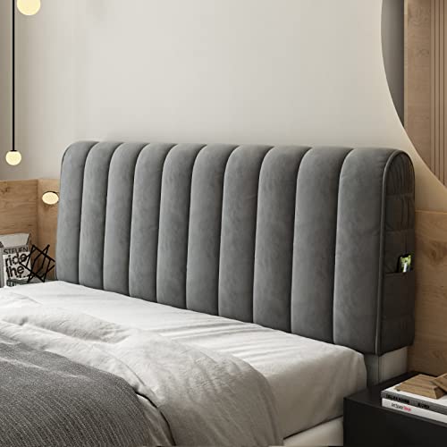 ZXSRGDHX Bettrückenlehne Kissen Lesen Kissen Samt Kopfbrettabdeckung Nachteile All-Inclusive Staubdicht(200CM(79"),Gray) von ZXSRGDHX
