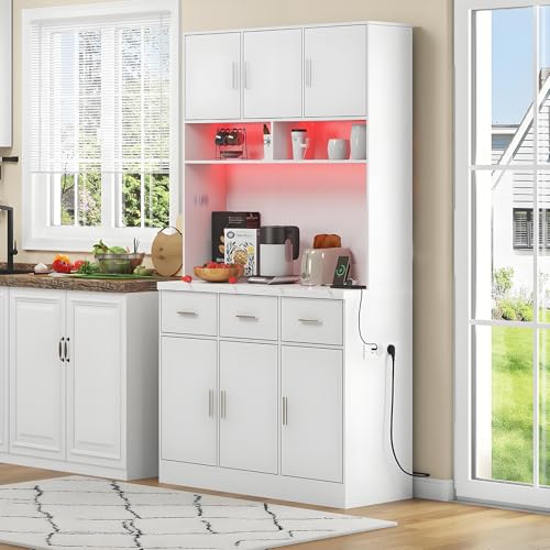 100x40x180cm, multifunktionales Buffet mit LED-Beleuchtung mit Fernbedienung, Schubladen, verstellbaren Einlegeböden, Kabelführungslöchern und Steckdosen, ideal für Küchen und Esszimmer 100x40x180cm, multifunktionales Buffet mit LED-Beleuchtung mit Fernbedienung, Schubladen, verstellbaren Einlegeböden, Kabelführungslöchern und Steckdosen, ideal für Küchen und Esszimmer von ZXSYYDS
