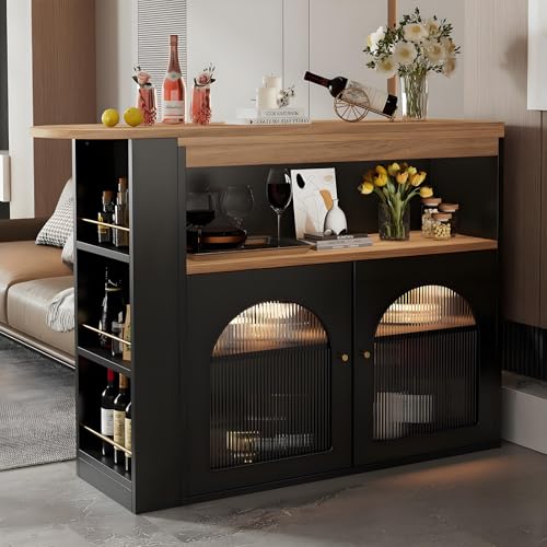 Ausziehbarer Bartisch mit Stauraum, Stehtisch Bistrotisch,Moderner ausziehbarer Bartisch mit 2 Türen von Glasfront,für Esszimmer,Mit 1m langem LED Lichtstreifen Ausziehbarer Bartisch mit Stauraum, Stehtisch Bistrotisch,Moderner ausziehbarer Bartisch mit 2 Türen von Glasfront,für Esszimmer,Mit 1m langem LED Lichtstreifen von ZXSYYDS