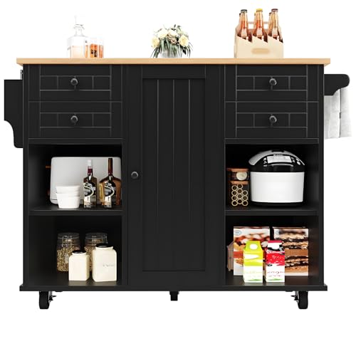 Kücheninsel Auf, Rollbarer Küchenwagen Mit Dicker Gummibaumholzplatte Und Schubladen, Multifunktionaler Stauraum Und Herausnehmbare Trennwände, Aufbewahrungsschrank Für Das Esszimmer,Black Kücheninsel Auf, Rollbarer Küchenwagen Mit Dicker Gummibaumholzplatte Und Schubladen, Multifunktionaler Stauraum Und Herausnehmbare Trennwände, Aufbewahrungsschrank Für Das Esszimmer,Black von ZXSYYDS