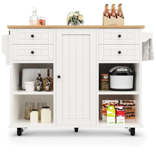 Kücheninsel Auf, Rollbarer Küchenwagen Mit Dicker Gummibaumholzplatte Und Schubladen, Multifunktionaler Stauraum Und Herausnehmbare Trennwände, Aufbewahrungsschrank Für Das Esszimmer,White Kücheninsel Auf, Rollbarer Küchenwagen Mit Dicker Gummibaumholzplatte Und Schubladen, Multifunktionaler Stauraum Und Herausnehmbare Trennwände, Aufbewahrungsschrank Für Das Esszimmer,White von ZXSYYDS