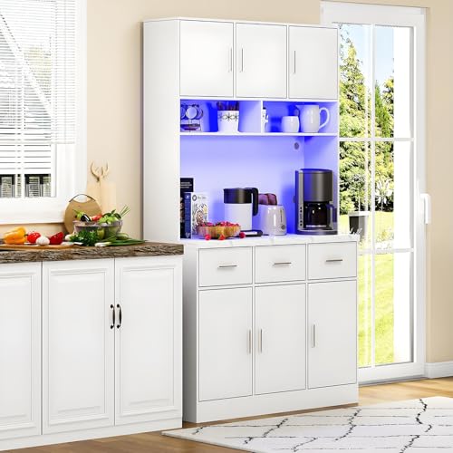 Küchenschrank mit Arbeitsplatte, Sideboard mit LED, Steckdose, Buffetschrank mit Schubladen, Verstellbaren Ablagen, Großer Stauraum, Küche, Wohnzimmer, Esszimmer, 100x40x180cm Küchenschrank mit Arbeitsplatte, Sideboard mit LED, Steckdose, Buffetschrank mit Schubladen, Verstellbaren Ablagen, Großer Stauraum, Küche, Wohnzimmer, Esszimmer, 100x40x180cm von ZXSYYDS