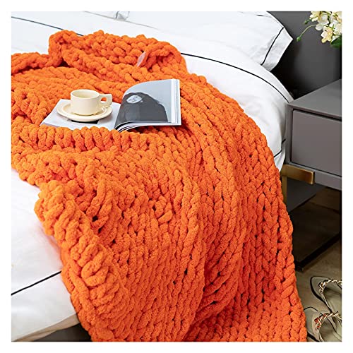 ZXTING Grobstrick Decke Überwurf,Handgemachte Chenille Überwurf Decke for Couch & Bett Zuhause,Herbst Dekor Große Weiche Bequeme Gestrickte Decken & Überwürfe (Color : Orange, Größe : 100 * 120cm) von ZXTING