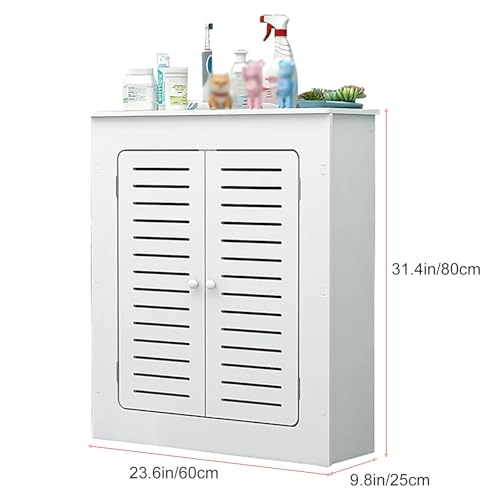 Moderne Heizkörperverkleidung mit 2 Türen, Heizkörperabdeckung weiß aus MDF Holz, Dekorative Heizkörperabdeckung mit Lamellengitter und Regal, Schutz für Wohnzimmer(60*80*25cm/23.6*31.4*9.8in) von ZXTRYBHD