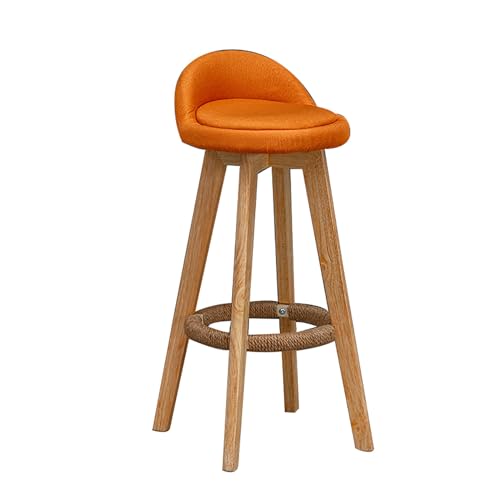 ZXTRYBHD Barhocker um 360° Drehbar, Barhocker mit Lehne aus Massivem Holz, Sitz aus Baumwollleinen, Handgefertigte Drehbare Barstuhl aus Hanfseil (Color : Orange) von ZXTRYBHD