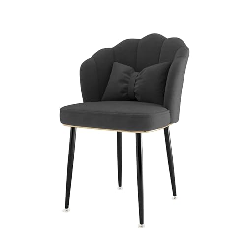 ZXTRYBHD Moderne Schminktischstuhl für den Schminkraum, Gepolsterte Esszimmerstühle, Schmink Stuhl mit Muschelrückenlehne und Metallbeinen, für das Küchenschlafzimmer (Color : Dark Gray+Black Legs) von ZXTRYBHD