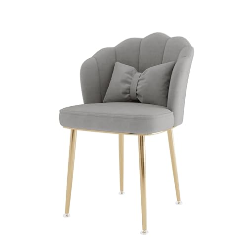 ZXTRYBHD Moderne Schminktischstuhl für den Schminkraum, Gepolsterte Esszimmerstühle, Schmink Stuhl mit Muschelrückenlehne und Metallbeinen, für das Küchenschlafzimmer (Color : Gray+Gold Legs) von ZXTRYBHD