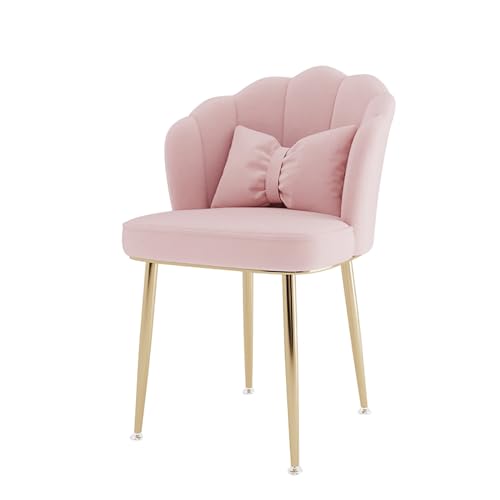 ZXTRYBHD Moderne Schminktischstuhl für den Schminkraum, Gepolsterte Esszimmerstühle, Schmink Stuhl mit Muschelrückenlehne und Metallbeinen, für das Küchenschlafzimmer (Color : Pink+Gold Legs) von ZXTRYBHD