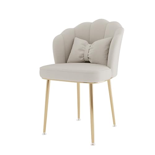 ZXTRYBHD Moderne Schminktischstuhl für den Schminkraum, Gepolsterte Esszimmerstühle, Schmink Stuhl mit Muschelrückenlehne und Metallbeinen, für das Küchenschlafzimmer (Color : White+Gold Legs) von ZXTRYBHD