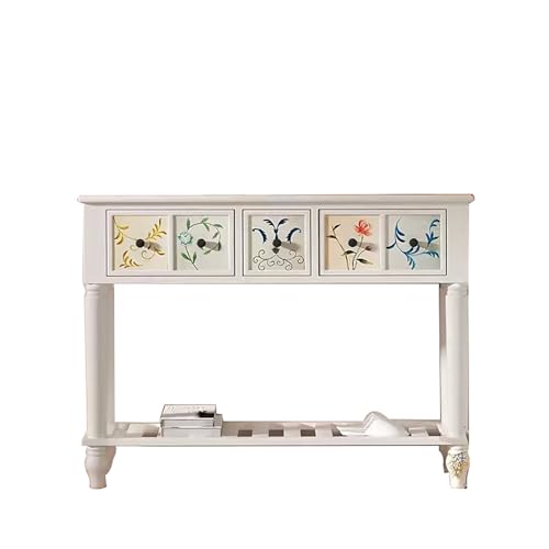 ZXTRYBHD Schmaler Konsolentisch mit 2/3 Schubladen, Console Table mit Ablagefach, Sideboard Flur aus Holz für Wohnzimmer, Eingang, Flur, Couch(Color:White,Size:3 Draws) von ZXTRYBHD