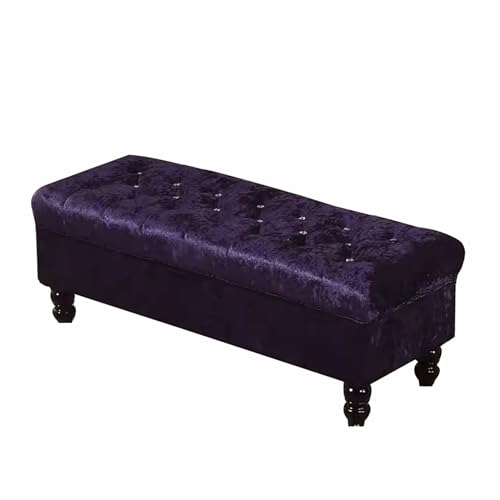 ZXTRYBHD Sitzbank mit Stauraum aus Samt mit Kristallknöpfen, Rechteckiges, Bettbank mit Stauraum, Aufbewahrungstruhe für Wohnzimmer und Schlafzimmer (Color : Purple, Size : 35.4in/90cm) von ZXTRYBHD
