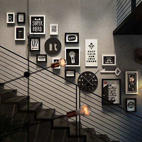 ZXW Treppenhaus-Fotowandset, Kreatives Fotorahmen-Wandbehang DIY-Kombinations-Hängebild, 15 Kombinations-Fotorahmen und 4 Arten von Zubehör - Schwarz + Weiß von ZXW