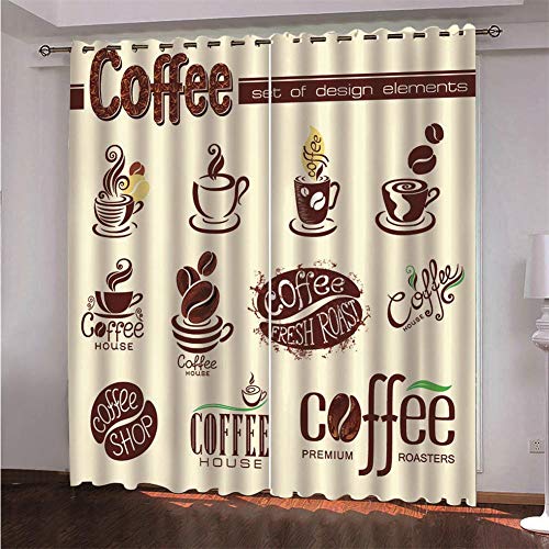 Blickdichte Gardinen Verdunkelungsvorhang Kaffee Kaffeebohnen Graffiti Letters Lichtundurchlässige Vorhang mit Ösen 3D gedruckt Polyester Vorhänge für Schlafzimmer Geräuschreduzierung 75 x 166cm x 2 von ZXYLSL