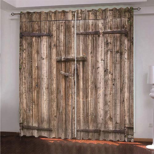 ZXYLSL 3D gedruckt Gardine Vorhänge - Planke Holztür Holzoptik-Braun - Verdunklungsvorhang - Ösen Verdunklungsgardine Polyester Vorhänge für Schlafzimmer 91.5 x 214cm x 2 von ZXYLSL