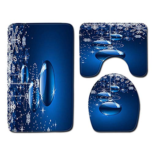 ZXYLSL Badteppiche Blaue Wassertropfen 3D Drucken Badematten Badematte Matten Sets Saugfähige Teppich Badteppiche Toilettensitzbezug Mat U-Förmige Matte 3-Teiliges Badezimmer Set von ZXYLSL