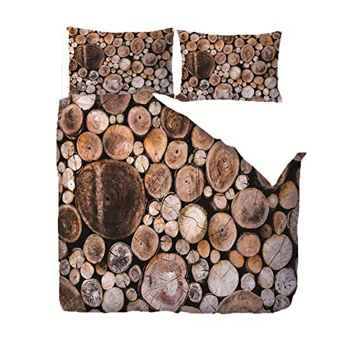 ZXYLSL Bettwäsche-Set 200x200cm Holzoptik Gedruckt, weiche Flauschige Mikrofaser Bettbezüge mit Reißverschluss Duvet Cover Pillowcases(80x80cm) Set 3 PCS von ZXYLSL