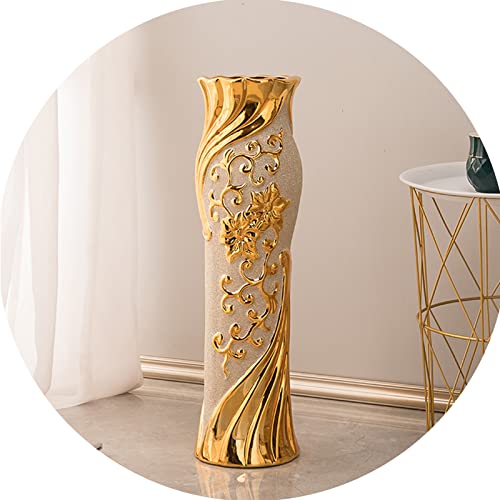 Keramische Vase, Moderne Bauernhaus dekorative Gold große Bodenvase, hohe Vasen für den Boden, für dekorative Zweige und getrocknete Blumen (Color : Gold, S : 16x60cm) von ZXYQ