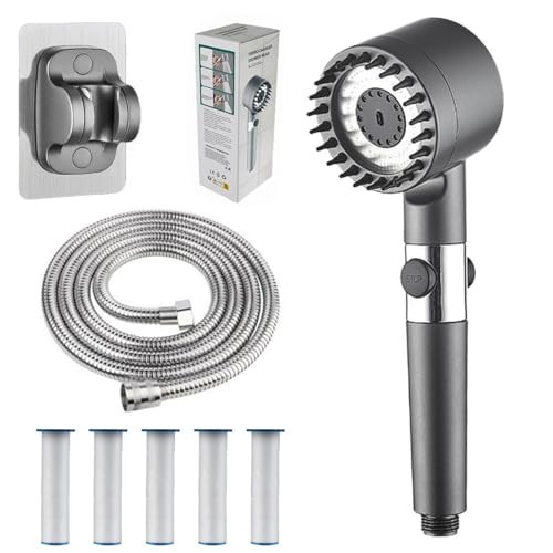 Duschkopf mit Filter Hochdruck Handbrause mit Filtration in 15 Schichten 1,5M 2M Schlauch 3 Strahlarten Sparduschkopf für Entfernen vom harten Wasser, Rest-Chlor, Bakterien und Schwermetall (B:2M) von ZXYYPS