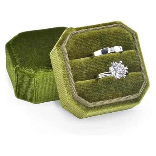 Ehering-Box 1 Stück Ringbox aus Samt, Doppel-Ringbox, Ring-Schmuckschatulle, 2 Schlitze, achteckig, Ring-Displayhalter for Verlobung, Hochzeit, Antrag für Verlobung, Zeremonie, Hochzeit(Grass Green) von ZYAGH