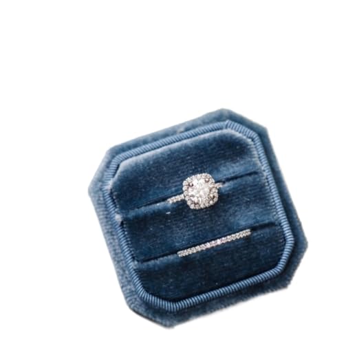 Ehering-Box 1 Stück Ringbox aus Samt, Doppel-Ringbox, Ring-Schmuckschatulle, 2 Schlitze, achteckig, Ring-Displayhalter for Verlobung, Hochzeit, Antrag für Verlobung, Zeremonie, Hochzeit(Ocean Blue) von ZYAGH
