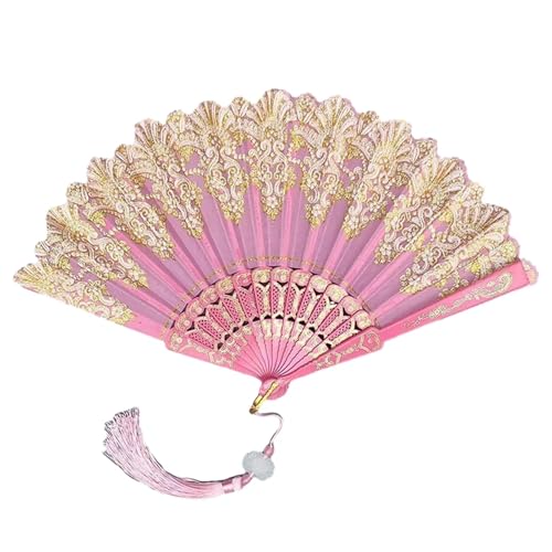 FäCher Kunsthandwerk Faltbarer Handfächer aus Goldpulver, Kunststoff, for Tanz, Hochzeit, Party FüR Geburtstagsgeschenke(Pink) von ZYAGH
