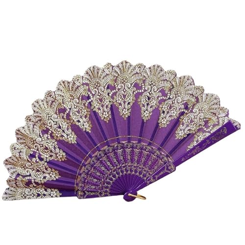 FäCher Muster Handfächer Einzelne Blume Faltbarer Tanz-Kunststofffächer for Damen FüR Geburtstagsgeschenke(Purple) von ZYAGH