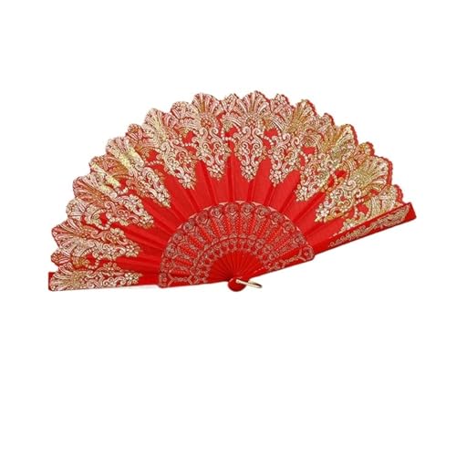 FäCher Muster Handfächer Einzelne Blume Faltbarer Tanz-Kunststofffächer for Damen FüR Geburtstagsgeschenke(Red) von ZYAGH