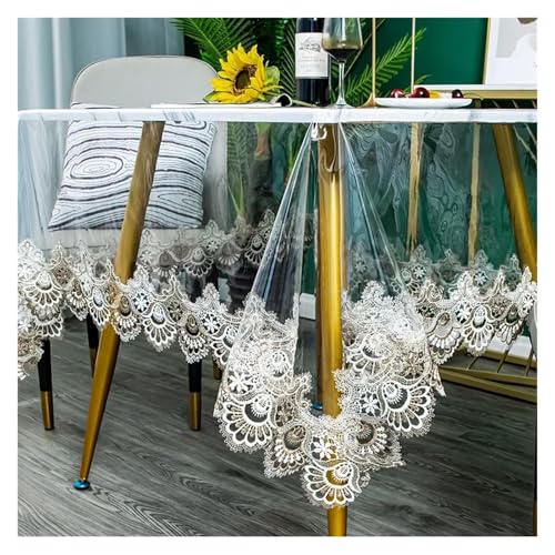 ZYAGH Tischdecke Abwaschbar PVC Transparent Tablecloth, Heat-Resistant, Embroidered Square Table Cloth Waterproof, and Oil Resistant Dining Table Mat, 1pc Fur Transparent(A,80x80cm) von ZYAGH