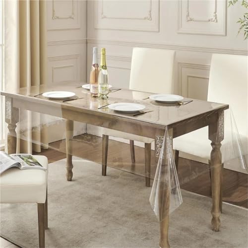ZYAGH Tischdecke Abwaschbar PVC Transparent Tablecloth with A Thickness of 0.25mm, Heat-Resistant, Waterproof, and Oil Resistant Dining Table Mat, 1pc Fur Transparent(180cmx280cm) von ZYAGH