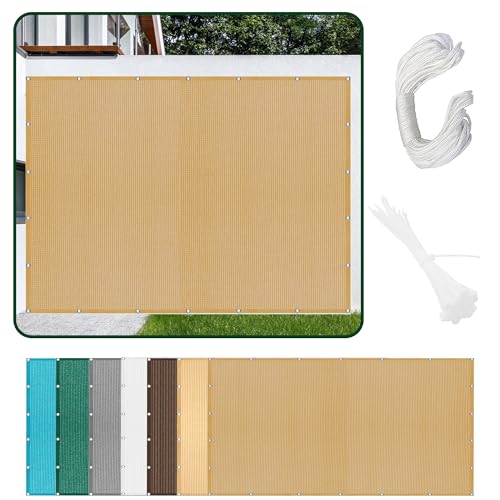Sonnensegel Balkon 345 x 480 cm Rechteckig Atmungsaktiv 98% UV Schutz Schattiernetz inkl Befestigungsseile für Garten Terrasse Camping Outdoor, Sandgelb von ZYANBIN