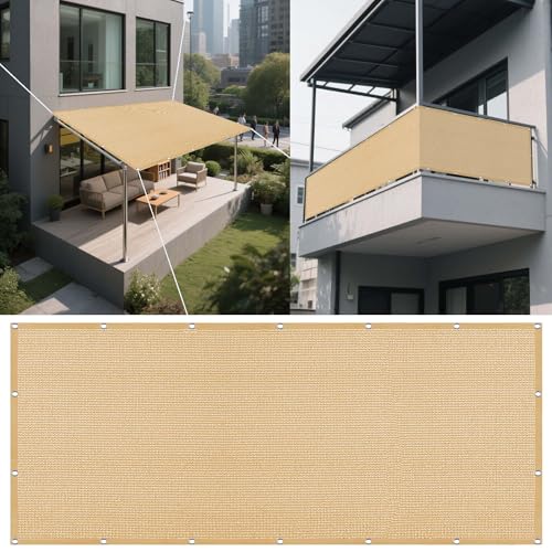 Sonnensegel Sonnenschutz 280 x 360 cm Rechteckig Atmungsaktiv 98% UV Schutz Markisenstoff Rechtwinklig Vielen Größen mit Spannseilen für Garten Balkon & Terrasse, Sandgelb von ZYANBIN