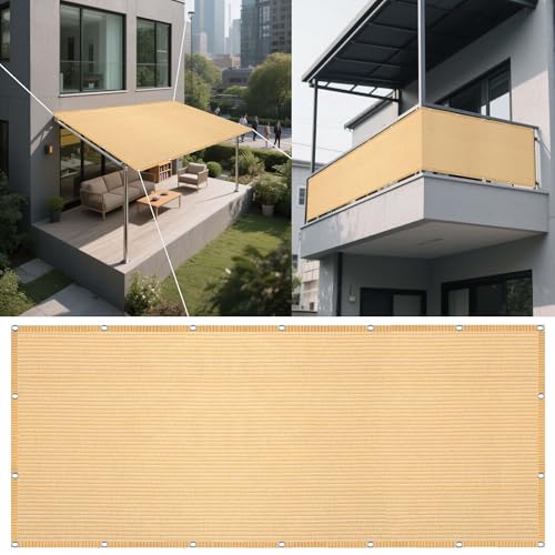 Sonnensegel Sonnenschutz 280 x 690 cm Rechteckig Atmungsaktiv 98% UV Schutz Markisenstoff Rechtwinklig Vielen Größen mit Spannseilen für Garten Balkon & Terrasse, Creme Farben von ZYANBIN