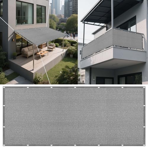 Sonnensegel Sonnenschutz 360 x 500 cm Rechteckig Atmungsaktiv 98% UV Schutz Markisenstoff Rechtwinklig Vielen Größen mit Spannseilen für Garten Balkon & Terrasse, Hellgrau von ZYANBIN