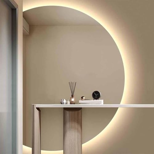 ZYBOWAYL 100x70cm Halbrunde Badezimmer Wandspiegel, Antibeschlag großer Led Badspiegel mit Dimmbares 3 Farben Licht, 110x70cm Intelligent Schminkspiegel(Left Cut,120x80cm/47x32in) von ZYBOWAYL