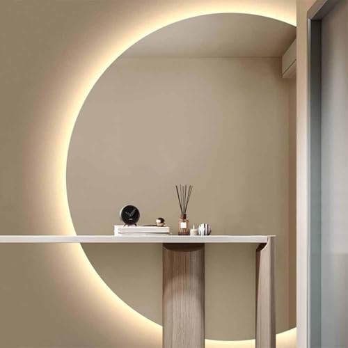ZYBOWAYL 100x70cm Halbrunde Badezimmer Wandspiegel, Antibeschlag großer Led Badspiegel mit Dimmbares 3 Farben Licht, 110x70cm Intelligent Schminkspiegel(Right Cut,110x70cm/43x28in) von ZYBOWAYL