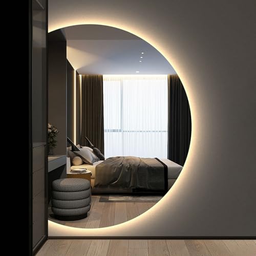ZYBOWAYL 100x70cm Moderne Badezimmer LED Spiegel mit 3 Farben Dimmbar Beleuchtung, Smart Halbrund Beschlagfrei Rahmenloses Wandspiegel 130x90cm(Left Cut,110x70cm/43x28) von ZYBOWAYL