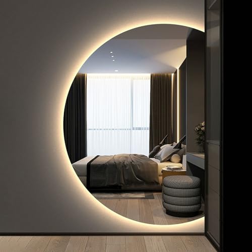 ZYBOWAYL 100x70cm Moderne Badezimmer LED Spiegel mit 3 Farben Dimmbar Beleuchtung, Smart Halbrund Beschlagfrei Rahmenloses Wandspiegel 130x90cm(Right Cut,100x70cm/39x28) von ZYBOWAYL