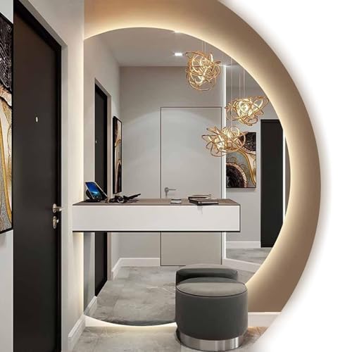 ZYBOWAYL 100x70cm Wandmontage Halbmond Badezimmerspiegel mit LED Dimmbar 3 Farben, Wasserdicht 120x80cm Smart Antibeschlag Kosmetikspiegel(Left Cut,130x90cm/51x35) von ZYBOWAYL