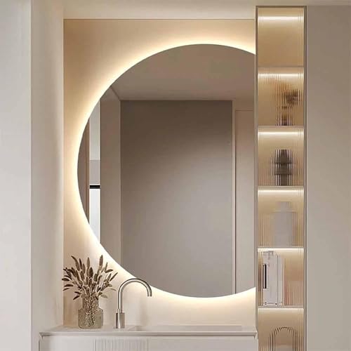 ZYBOWAYL 110 * 70cm Beschlagfrei Halbrunder Badspiegel, 130 * 90cm 3 Lichtfarbe Dimmbar Ganzkörperspiegel, LED Rahmenlos Wandspiegel mit Touch-Schalter(Right Cut,100x70cm/39x28) von ZYBOWAYL