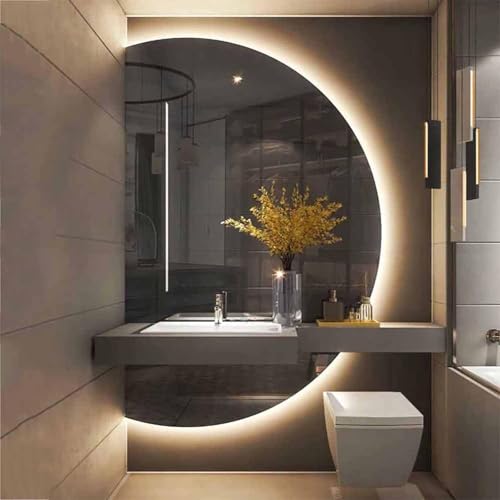 ZYBOWAYL 120cm Beschlagfrei Badspiegel mit Beleuchtung, Rahmenloser LED Wandspiegel, 130cm 3 Lichtfarben Dimmbar Kosmetikspiegel mit Touchschalter(Left Cut,90x60cm/35x24) von ZYBOWAYL