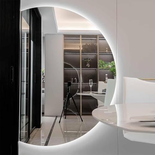 ZYBOWAYL 120x80cm Asymmetrischer Wandspiegel 3 Lichtfarben Dimmbar Badezimmerspiegel, 130x90cm Energiesparend LED Badspiegel mit Touch-Schalter(Left Cut,120x80cm/47x32in) von ZYBOWAYL