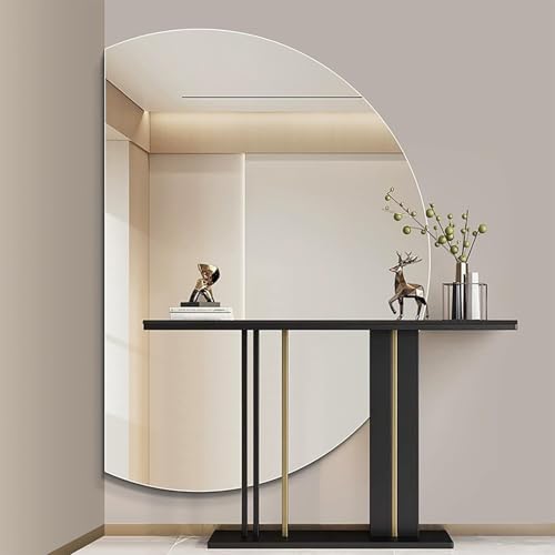 ZYBOWAYL 130cm Rahmenlos Halbrund Wandspiegel, Modern Badezimmerspiegel, 110cm HD 3 Lichtfarbe Dimmbar Badspiegel, Dekorative Spiegel Beschlagfrei(Left Cut,90x60cm/35x24in) von ZYBOWAYL