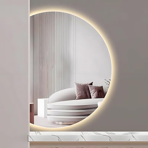 ZYBOWAYL 130cm Rahmenlos Wandspiegel mit 3 Lichtfarbe, Halbmond Ganzkörperspiegel 120cm Asymmetrischer Beschlagfrei Badezimmerspiegel mit Touch-Schalter 100cm(Left Cut,110x70cm/43x28in) von ZYBOWAYL