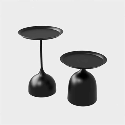 ZYBOWAYL 2er Set Schmiedeeisen Beistelltisch Balkon Couchtisch Industrial Nachttisch Rund Kaffeetisch für Wohnzimmer Wohnheim Couch Durchmesser 40cm Hohe 43/60cm (Color : Black) von ZYBOWAYL
