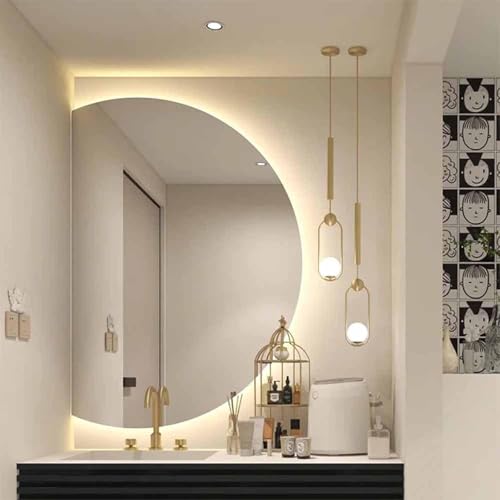 ZYBOWAYL 3-Farbig Einstellbare Led Wandspiegel Groß 90x60cm, Rahmenlos HD Glas Badezimmerspiegel, 110x70cm Halbrund Antibeschlag Intelligent Schminkspiegel(Left Cut,120x80cm/47x32in) von ZYBOWAYL