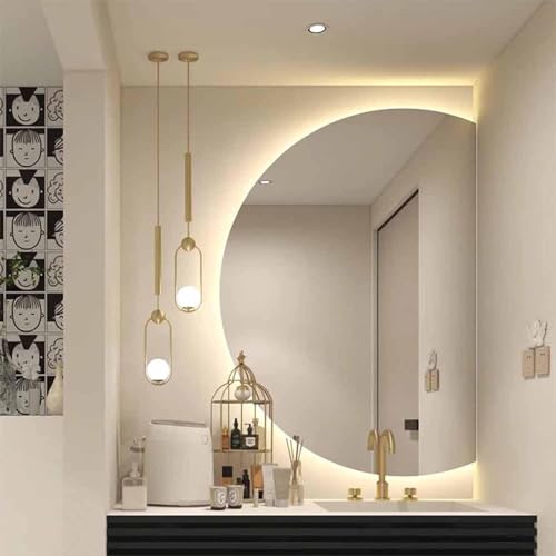 ZYBOWAYL 3-Farbig Einstellbare Led Wandspiegel Groß 90x60cm, Rahmenlos HD Glas Badezimmerspiegel, 110x70cm Halbrund Antibeschlag Intelligent Schminkspiegel(Right Cut,110x70cm/43x28in) von ZYBOWAYL