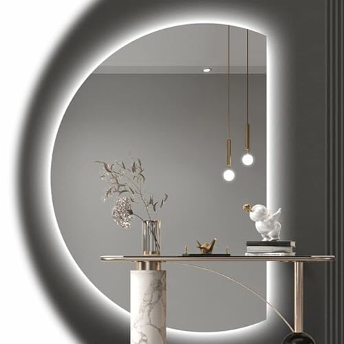 ZYBOWAYL 3 Lichtfarbe Dimmbar Wandspiegel 120x80cm Modern Halbrund Beschlagfrei Schminkspiegel 90x60cm für Badezimmer Wohnzimmer Ankleidezimmer(Right Cut,100x70cm/39x28) von ZYBOWAYL